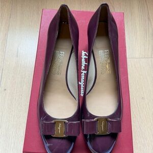 Salvatore Ferragamo Women's Deep Burgundy Patent Leather Flats